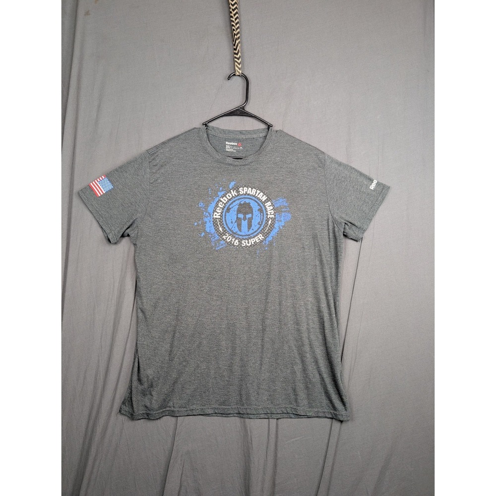 Reebok Shirt Womens 2XL Gray Graphic Crew Neck Short Sleeve Spartan Race
